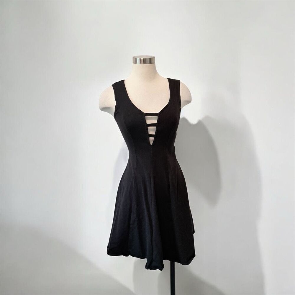 Ujena Casuals Black Strappy Fit & Flare Babydoll Dress Mini Small to Medium VTG
